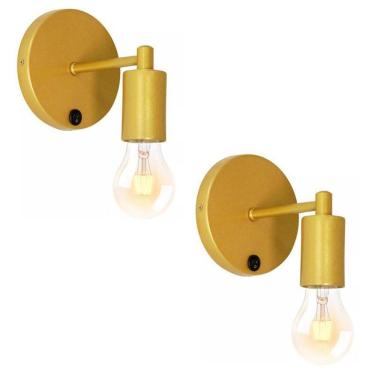 Imagem de Kit 2 Arandelas Luminária Parede Botão Moderna Cama Dourado