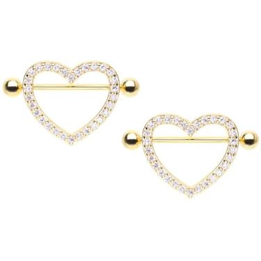 Imagem de Pierced Owl Protetores de mamilo em forma de coração revestidos de cristal de aço inoxidável 14G, vendido como um par, Metal, Zircônia cúbica