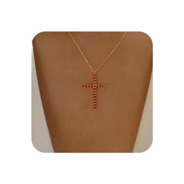 Imagem de YienDoo Colar Boho com cruz de cristal, gargantilha, vintage, com pingente de cruz, pingente de cruz e pingente de ouro, corrente minimalista, crucifixo de fé, joias para mulheres e meninas, Zinco,
