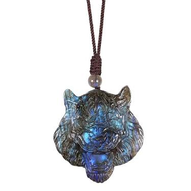 Imagem de Nupuyai Colar de labradorita natural esculpido à mão, unissex, pingente de pedra de cristal de labradorita irregular com cordão ajustável, 45 a 78 cm, Cristal de labradorita, Labradorita