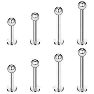 Imagem de Ruifan 4prs (8 peças) 16G 316L Aço inoxidável 3 mm Bola Labret Monroe Lip Tragus Helix Brinco Anel Barra Corpo Piercing Joia Kit Comprimento da barra 6 mm/8 mm/10 mm/12 mm