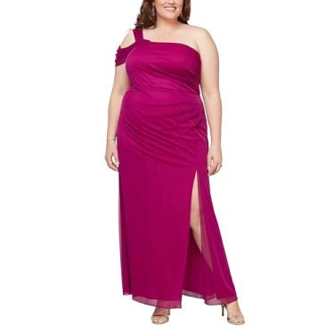 Imagem de Alex Evenings Vestido feminino plus size longo ombro vazado com saia franzida, convidada de casamento, formatura, evento formal, Magenta, 58