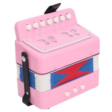 Imagem de Acordeão, 7 Teclas Controle 2 Baixo Iniciantes Botão Acordeão Crianças Instrumento Musical Educacional (Rosa)