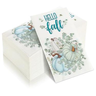 Imagem de Yeaqee 200 pçs guardanapos de ação de graças papel abóbora outono toalhas de convidado 2 camadas guardanapos de folha decorativos guardanapos de banheiro descartáveis toalha de mão descartável para