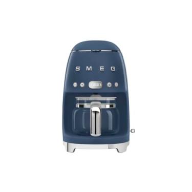 Imagem de Smeg Máquina de café estética estilo retrô dos anos 50 com jarra de vidro para 10 xícaras, recurso de partida automática, prato de manter aquecido e duas configurações de força de café (azul marinho)