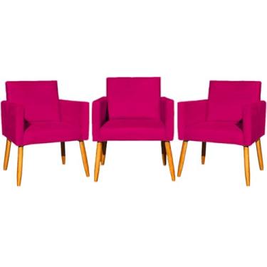Imagem de Kit 3 Poltronas Decorativas Para Sala Nina Cadeiras Reforçadas Para Recepção Manicure Para Sala De Espera Consultório Escritório Suede Cores Pé Castanho (Pink)