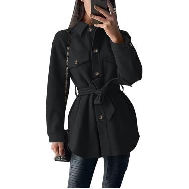 Imagem de Casaco trench feminino moda outono inverno lapela botão para baixo peacoat com cinto casacos casuais, preto, M