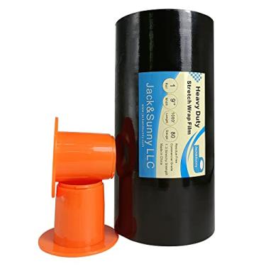 Imagem de Película de plástico preto stretch 23 cm × 30 m, armazenamento industrial de calibre 80 com dispensador de protetor de mão, mini embalagem filme de envoltório retrátil para movimento de pacotes de proteção para serem mais estáveis e arrumados