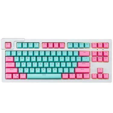 Imagem de Catekro Teclas PBT, conjunto de teclas padrão Doubleshot de 104 teclas, perfil OEM, teclas translúcidas para teclado mecânico DIY (ciano + rosa)