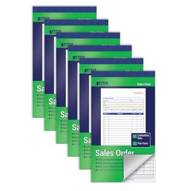 Imagem de Livros de pedidos de vendas, 6 pacotes, 2 peças sem carbono (branco/amarelo canário), 4-1/8 x 7-3/16 polegadas, da Better Office Products, 50 conjuntos por livro, 300 conjuntos no total, 6 livros