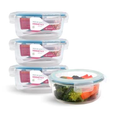 Imagem de Kit 4 Potes de Vidro Redondo com Tampa Hermética 620ml (Azul)