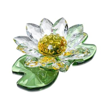 Imagem de Gralara Estatueta de lótus de flores, ornamento para casa, miniatura de vidro, flores, peça central, estátua de lótus, novidade para armário de hotel, quarto, Claro