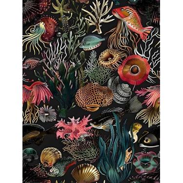 Imagem de COKCOKR Papel de parede descascar e colar, papel de parede colorido de 45 cm x 236 cm com desenho animado colorido mundo subaquático peixe/estrela do mar/coral papel de parede removível à prova d'água