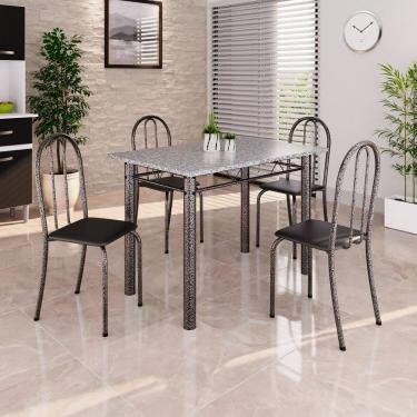 Imagem de Conjunto de Mesa Tubular 100cm X 60cm Tampo em Granito com 4 Cadeiras Preto /Prata