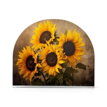 Imagem de FLildon Porta-guardanapos vintage girassóis porta-guardanapos para mesas, porta-guardanapos de acrílico transparente Suporte de guardanapo de coquetel para cozinha restaurante bar decoração de casa