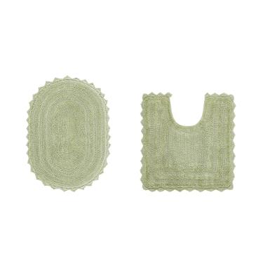 Imagem de Better Trends Conjunto de 2 peças Lilly Crochet (Ovel 43.2 cm x 61.0 cm, 50.8 cm x 50.8 cm) Tapete de banheiro em forma de U macio 100% algodão, reversível absorvente de água lavável tapete de
