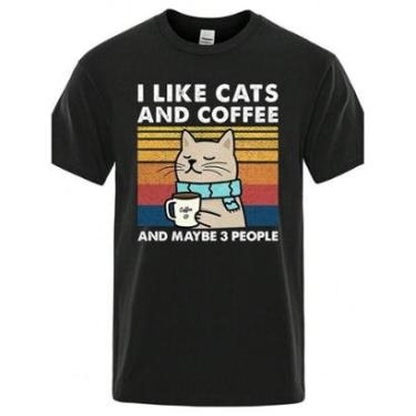 Imagem de Camiseta Frente I Like Cats and Coffee Maybe 3 People Masculina-Masculino