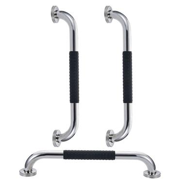 Imagem de Barra de Apoio 30cm Inox Superficie Antiderrapante Kit 3 unidades Idoso Gestante Banheiro Box Cadeirante Acessibilidade