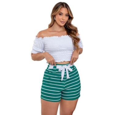 Imagem de Short Listrado Feminino Verde e Blusinha Ombro a Ombro - Fortaleza Jea