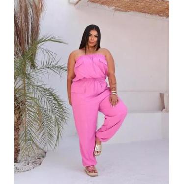 Imagem de Macacão Longo Feminino Pantalona sem alça Plus Size - JOSY MODASS, Ros
