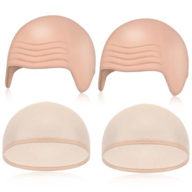 Imagem de Syhood Pacote com 4 bonés carecas de Halloween para maquiagem de látex para peruca careca chapéu careca, acessórios de fantasia para mulheres, homens e adultos (nude)