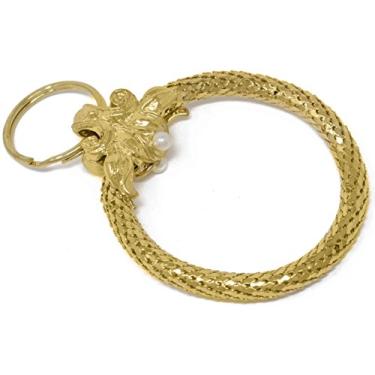 Imagem de Stephanie Imports Chaveiro vintage dourado com folha grande com círculo de pérolas de malha de metal