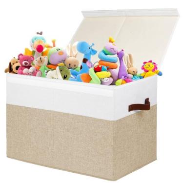 Imagem de Caixa de Armazenamento de Brinquedos Gowee 83L - Bege/Branca com Tampa