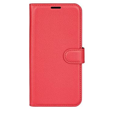 Imagem de XZDWH Capa de telefone para Realme 14 Pro 5G, couro PU com suporte para cartão de crédito, carteira fina flip com suporte, capa protetora (vermelha)