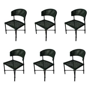 Imagem de Kit 6 Cadeiras Hortz Corda Náutica Base em Alumínio Preto/verde Musgo 