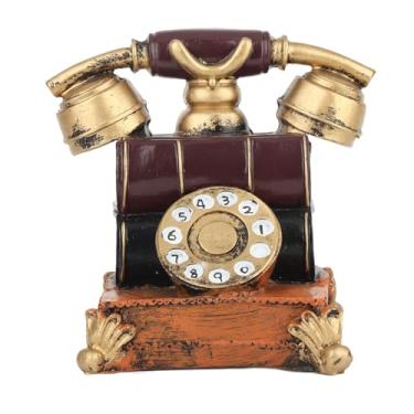 Imagem de GRCFUMO Modelo de telefone decorativo retrô grande, decoração de telefone com discagem retrô criativa, estatueta de telefone antigo modelo de decoração de janela de bar de café