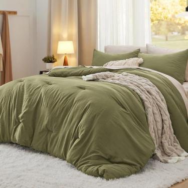 Imagem de Conjunto de edredom Bedsure Queen Size Olive Green GentleSoft