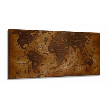 Imagem de Quadro Decorativo Mapa Mundi Vintage em Tecido Canvas 130x60 - Wall Fr