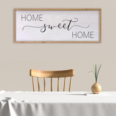 Imagem de FZZHYQCHY Decoração de parede Home Sweet Home 101,6 cm x 38,1 cm para quarto principal acima da cama sala de estar sobre o sofá grandes placas de família arte decorativa (madeira)
