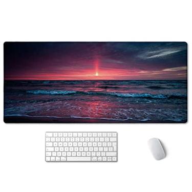 Imagem de SSOIU Tapete de mesa, mouse pad estendido para jogos (90 x 40 cm), grande base de borracha antiderrapante com bordas costuradas, tapete de mouse com teclado à prova d'água, tapete de mesa para