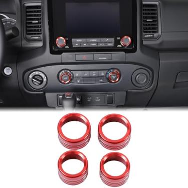 Imagem de Aunginsy Console central de ar condicionado botão botão botão círculo capa compatível com Nissan Frontier 2022-2025 carro 4 peças A/C botão botão botão guarnição anel rádio botão botão de volume
