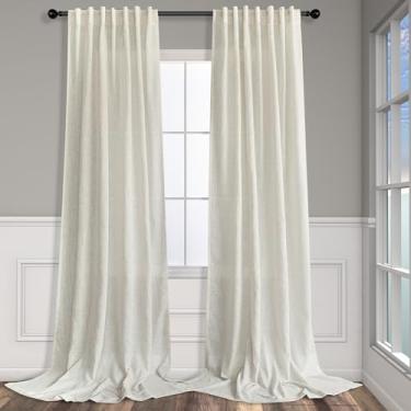 Imagem de Cortinas de linho natural de 262 cm de comprimento para sala de estar, conjunto de 2 painéis, com aba traseira, bolso traseiro, neutro, algodão macio, texturizado, cortinas de linho semitransparentes