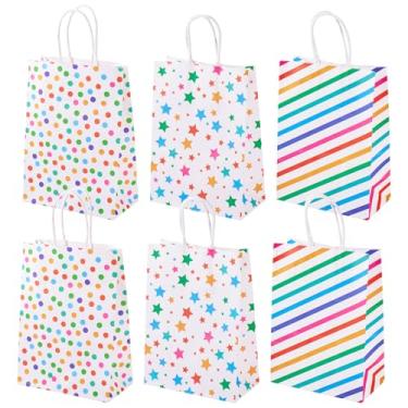 Imagem de Craftdady 12 sacos de presente de papel com alça de bolinhas listradas para lembrancinhas de festa coloridas para aniversário, casamento, Natal, suprimentos