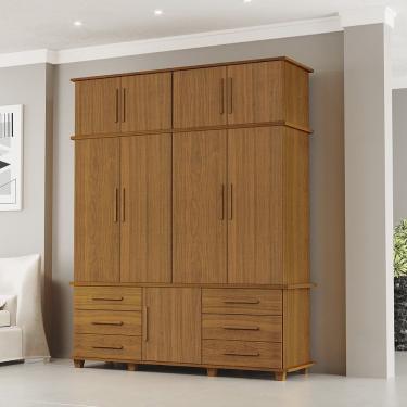 Imagem de Guarda Roupa Roupeiro Casal Londres 4 Portas 6 Gavetas com Maleiro Carvalho New Luapa