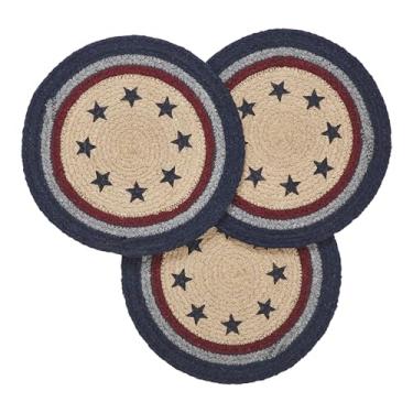 Imagem de VHC Brands Braided Cotton Trivet 8 Set of 3, Cotton Dining Room, Kitchen Trivet, Pot Holder, Hot Pads, My Country Collection, Round 8x8, Stars, Navy