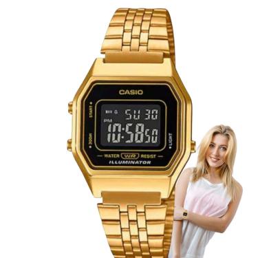 Imagem de Relógio Feminino Casio Digital Vintage Pequeno Quadrado Casual Dourado LA680WGA-1BDF