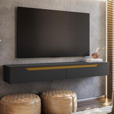 Imagem de Nicho Suspenso Uno p/ Tvs até 55 Polegadas 2 Portas Preto/Cedro- Olivar Móveis