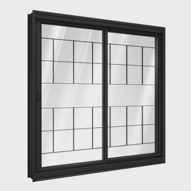 Imagem de Janela de Aço de Correr Lateral 1 Folha Móvel e 1 Folha Fixa com Grade Quadrada 100x150cm Aço