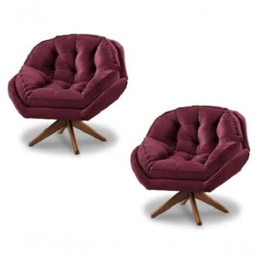 Imagem de Kit 2 Poltrona Decorativa Califórnia Giratória Suede Marsala - Fm