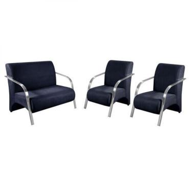 Imagem de Conjunto Poltrona Sevilha Braço Alumínio 3 Peças Azul