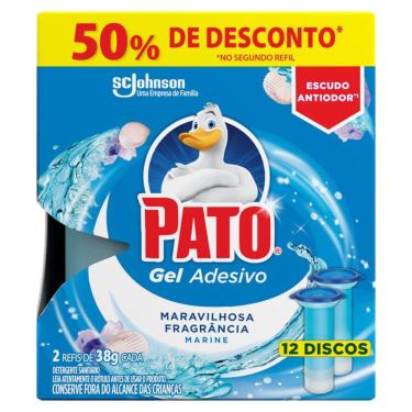 Imagem de DETERGENTE SANITÁRIO GEL ADESIVO MARINE PATO 2 UNIDADES 38G CADA 12 DISCOS GRÁTIS 50% DE DESCONTO NO SEGUNDO REFIL