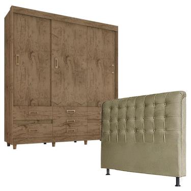 Imagem de Quarto de Casal Guarda Roupa 37020 Demolição com Cabeceira Ana 140 cm Taupe – Araplac