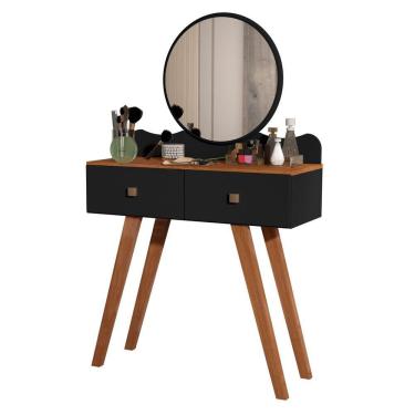 Imagem de Penteadeira Bancada Retrô 2 Gavetas Condessa Com Espelho preto/freijó