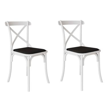 Imagem de Kit 2 Cadeiras Katrina Assento Corano Preto Aço Branco