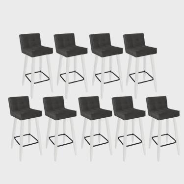 Imagem de Kit 09 Banqueta Alta Lucy Com Encosto Cozinha Bar Balcão Bistrô Pé Palito Branco Corino Cinza - Ahz Móveis