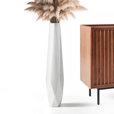 Imagem de Rocendlor Vaso de piso alto – vasos de 69,8 cm de altura para decoração de casa, vaso de resina com estilo geométrico dimensional feito à mão, cabe em feno/grama pampa, decoração de sala de estar boho